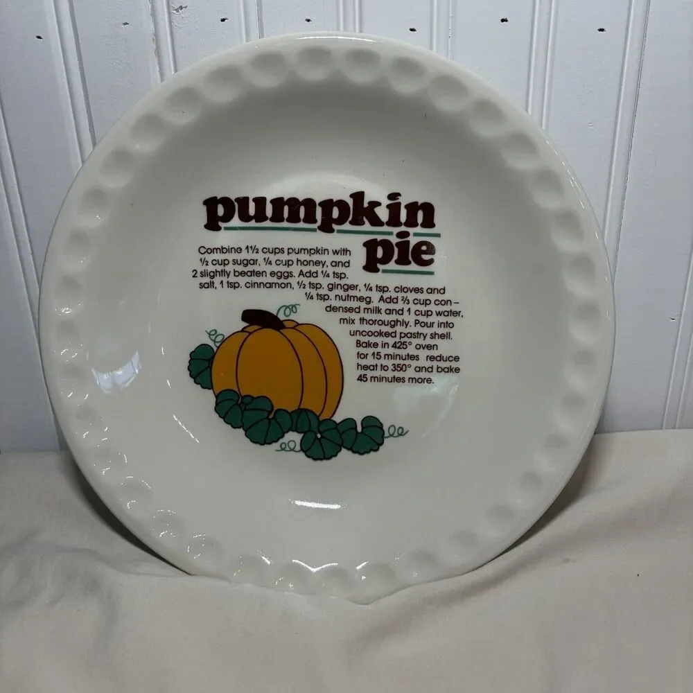 Vintage Pumpkin Pie Recipe Ceramic Pie Plate Cottage Core Mount Clemens Pottery